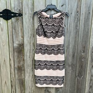 JAX Sleeveless Blush and Black Scalloped Lace Dress size 6